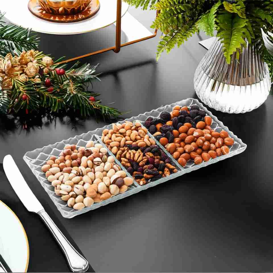 Platou-sectionat-dreptunghiular-din-sticla-pentru-servire-prajituri-brinzeturi-dulciuri-nucusoare-salamuri-37x18cm-Sencam-Alegre-Glass-pentru-casa-terasa-candy-bar-cafenea-patiserie-horeca