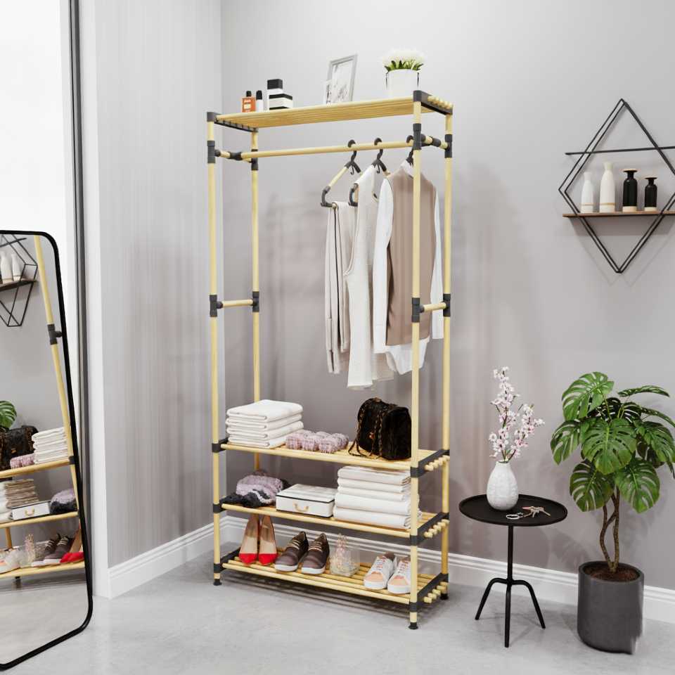 Raft polita modulara din lemn pentru organizare haine incaltaminte antreu