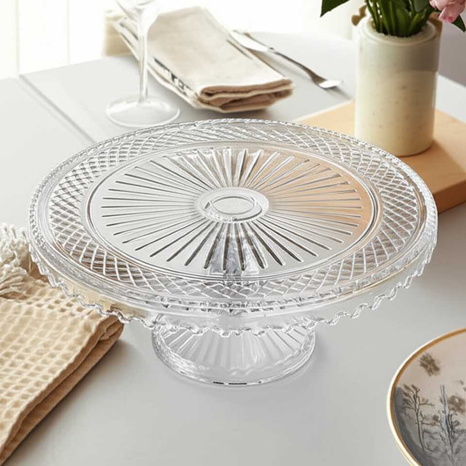 Platou din sticlă cu picior pentru patiserie 28x11 cm, fara capac,  Sencam Alegre Glass
