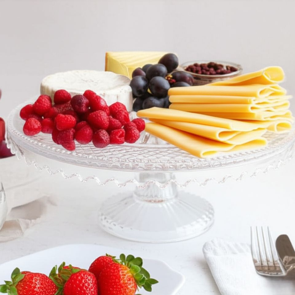 Platou din sticlă cu picior pentru patiserie 28x11 cm, fara capac,  Sencam Alegre Glass