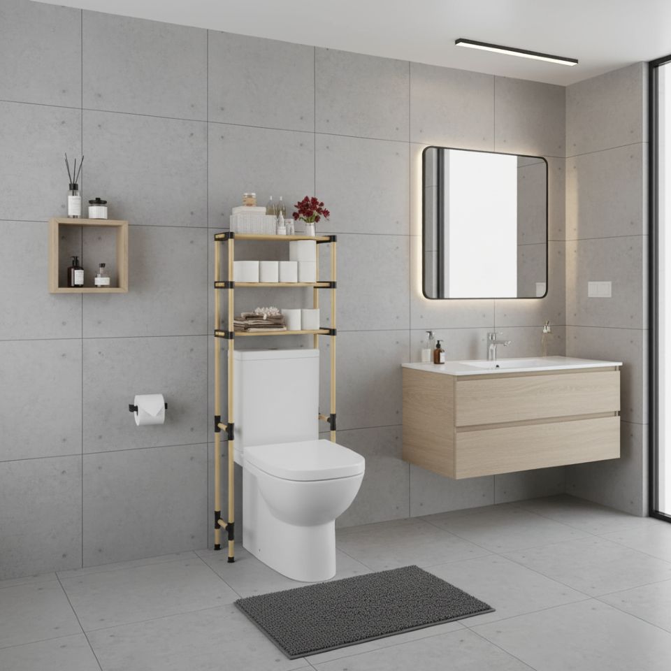 Raft din lemn pentru baie Seowood SEO-8180, 3 nivele, 50×20×135(h) cm