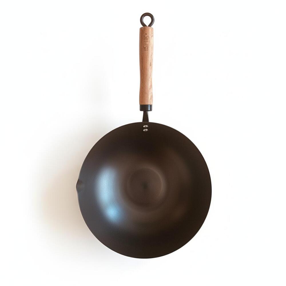 Wok clasic din otel carbon – 30 cm, cu capac de sticla