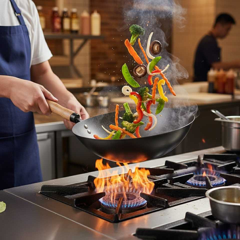 Wok clasic din otel carbon – 30 cm, cu capac de sticla