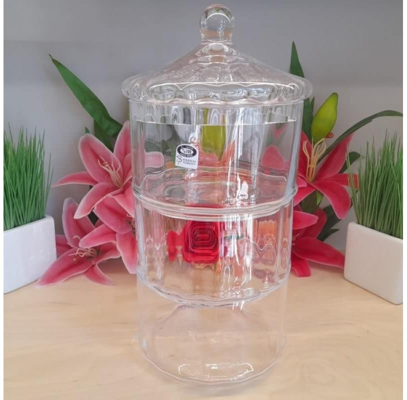 Bol din sticlă în 3 nivele, cu capac, 17x38 cm, Sencam