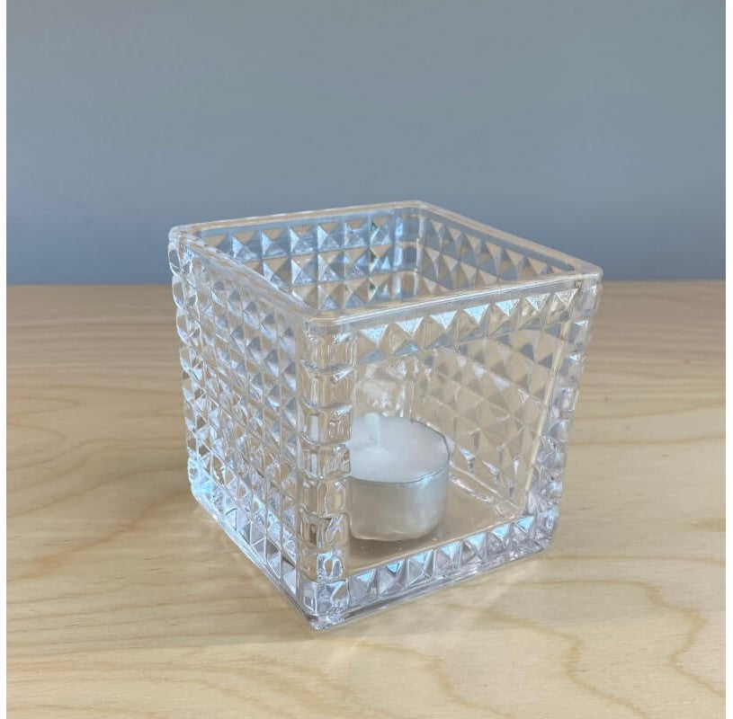 Suport pătrat din sticla pentru lumânare, 8x8 cm, Sencam